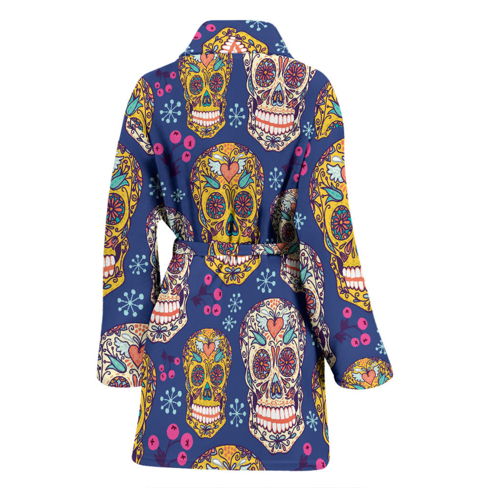Sugar Skull Flower Pattern Women'S Bathrobe