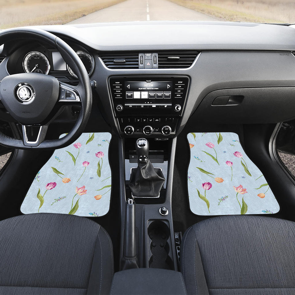 Watercolor Tulips Pattern Front And Back Car Mats