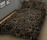 luxurious gold lotus waterlily black background Quilt Bed Set