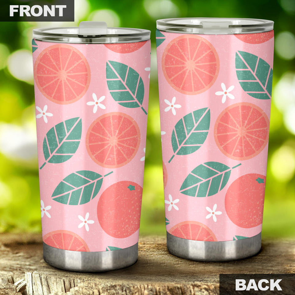 Grapefruit Leaves Flower Pink Background Tumbler