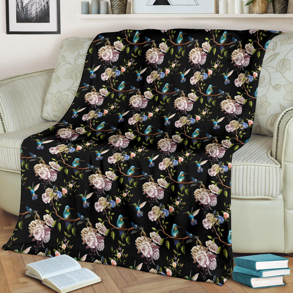 Hummingbird Pattern Print Design 03 Premium Blanket