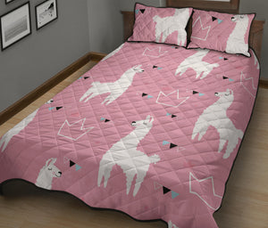 Llama Alpaca pink background Quilt Bed Set