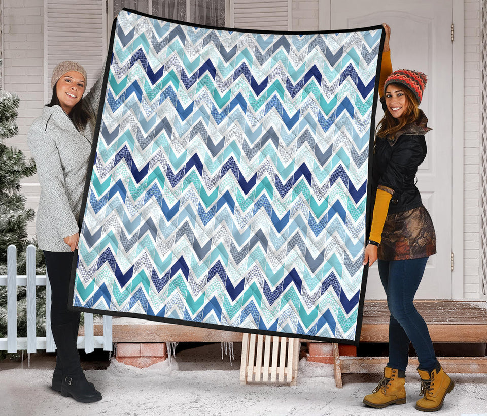 Zigzag  Chevron Blue Pattern Premium Quilt