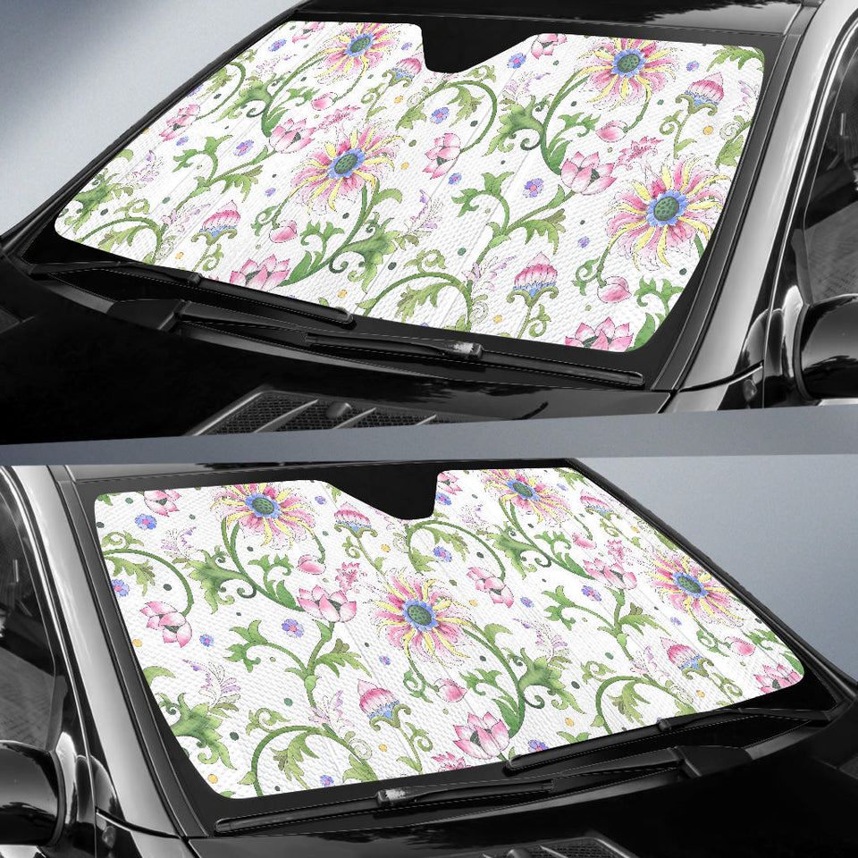 Beautiful Pink Lotus Waterlily Leaves Pattern Car Sun Shade