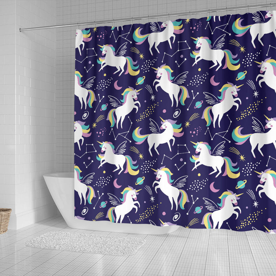 Hand Drawn Cute Unicorn Star Planet Shower Curtain Fulfilled In US