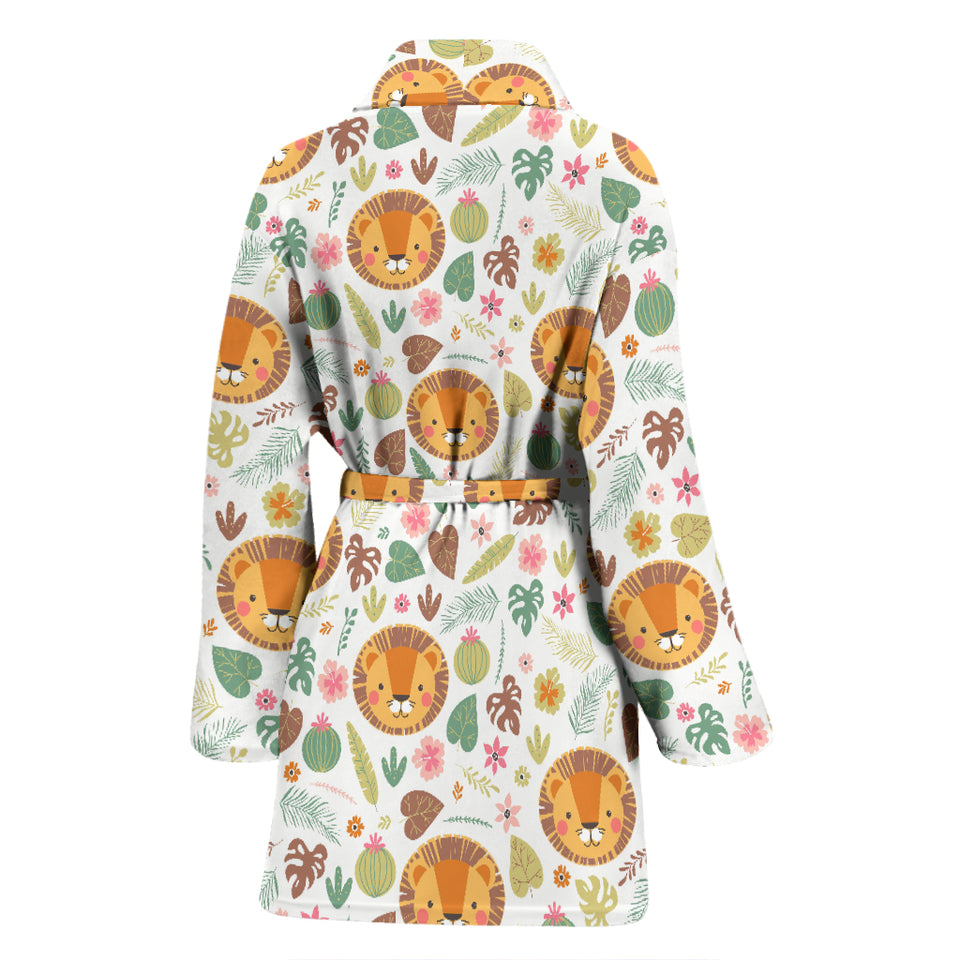 Lion Pattern Print Design 04 Women's Bathrobe