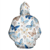 Blue Butterfly Pattern Zip Up Hoodie