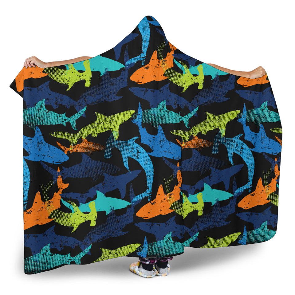 Colorful Shark Hooded Blanket