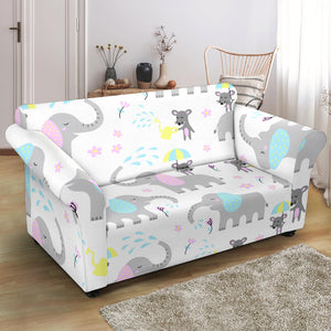 Cute Elephant Mouse Pattern Loveseat Couch Slipcover