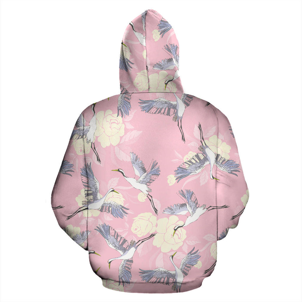 Japanese Crane Rose Pattern Men Women Pullover Hoodie