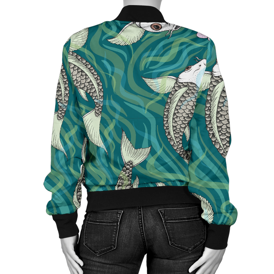 Koi Fish Carp Fish Lotus Pattern Women'S Bomber Jacket