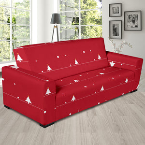 Christmas Tree Star Snow Red Background Sofa Slipcover