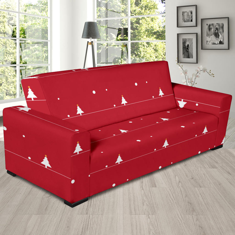 Christmas Tree Star Snow Red Background Sofa Slipcover