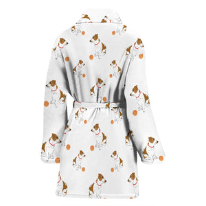 Jack Russel Pattern Print Design 05 Women's Bathrobe