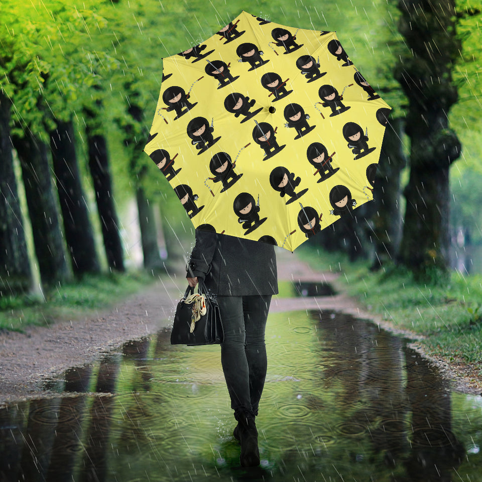 Cute Ninja Yellow Background Umbrella