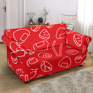 Sushi Pattern Red Background Loveseat Couch Slipcover