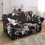 Japanese Crane Pink Sakura Pattern Loveseat Couch Slipcover