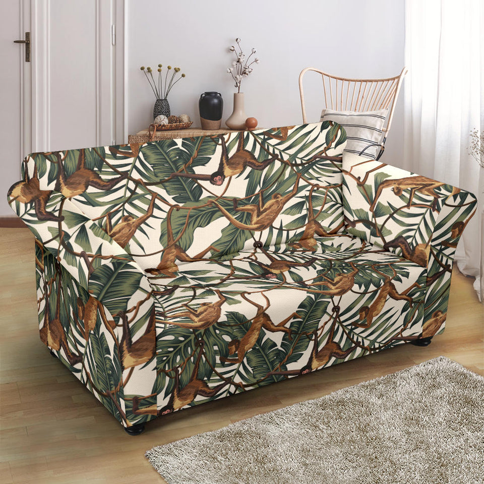 Monkey Tropical Leaves Background Loveseat Couch Slipcover