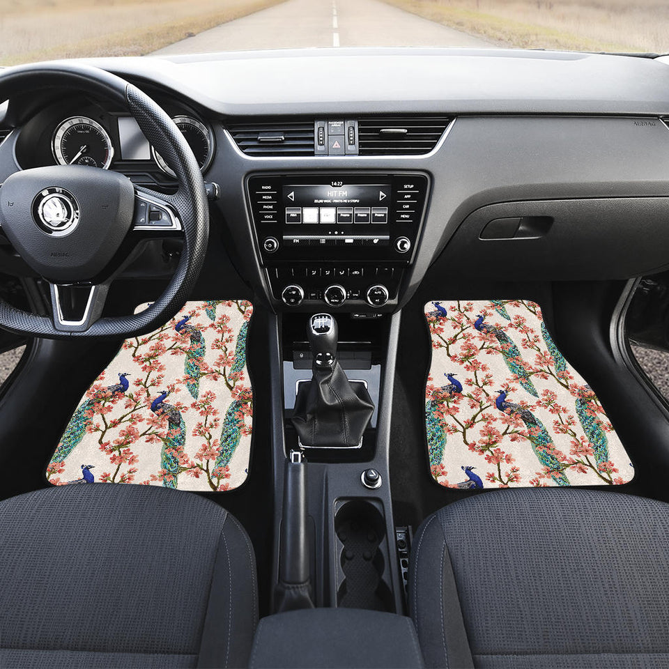 Peacock Tropical Flower Pattern Front And Back Car Mats