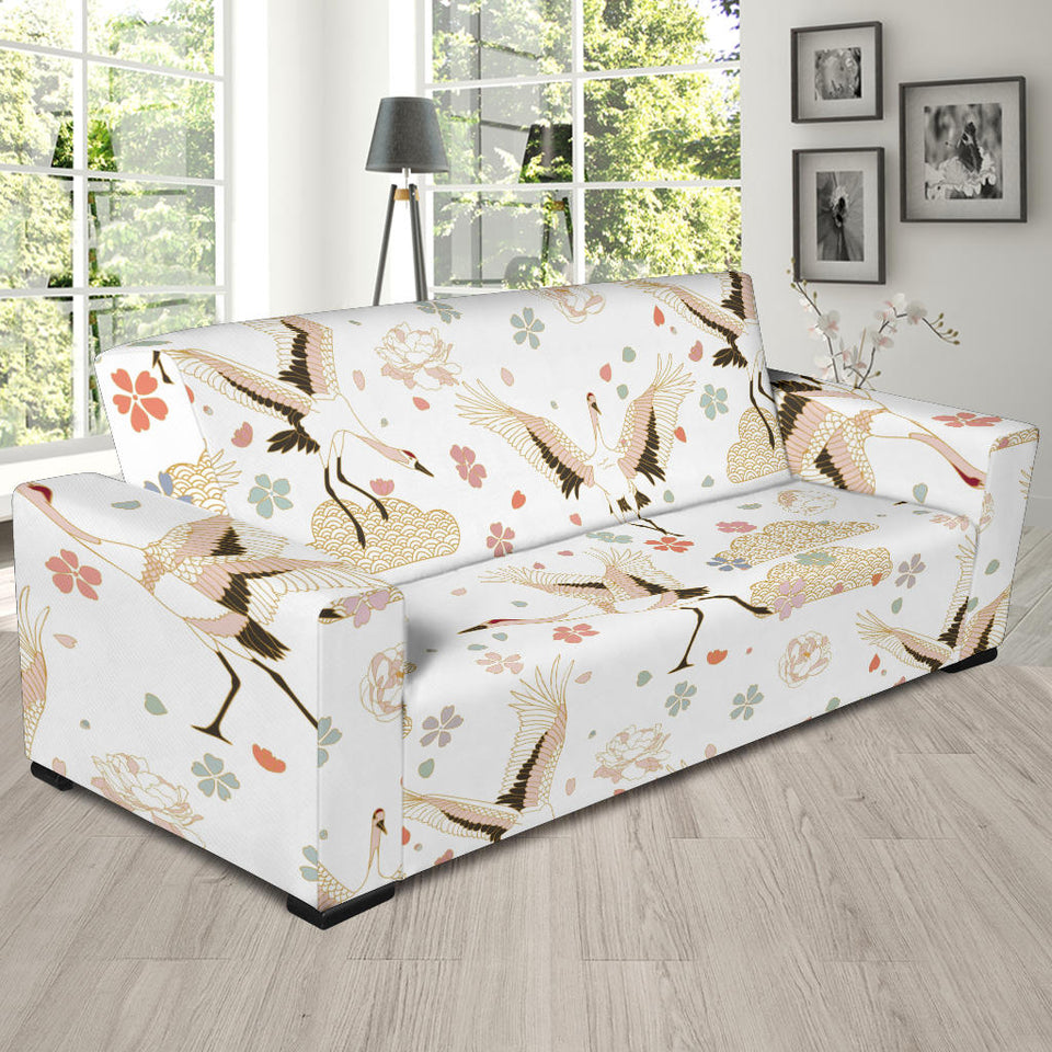 Beautiful Japanese Cranes Pattern Sofa Slipcover
