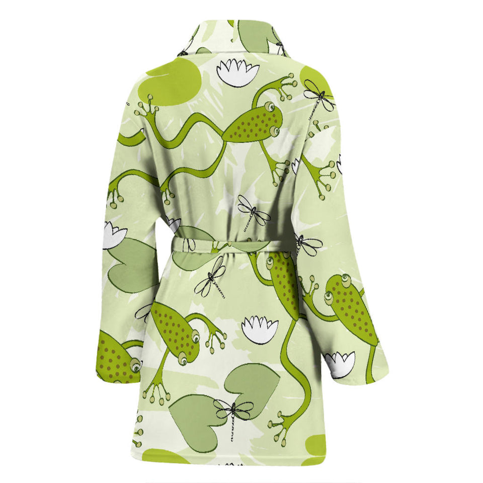 Cute Frog Dragonfly Pattern Women'S Bathrobe