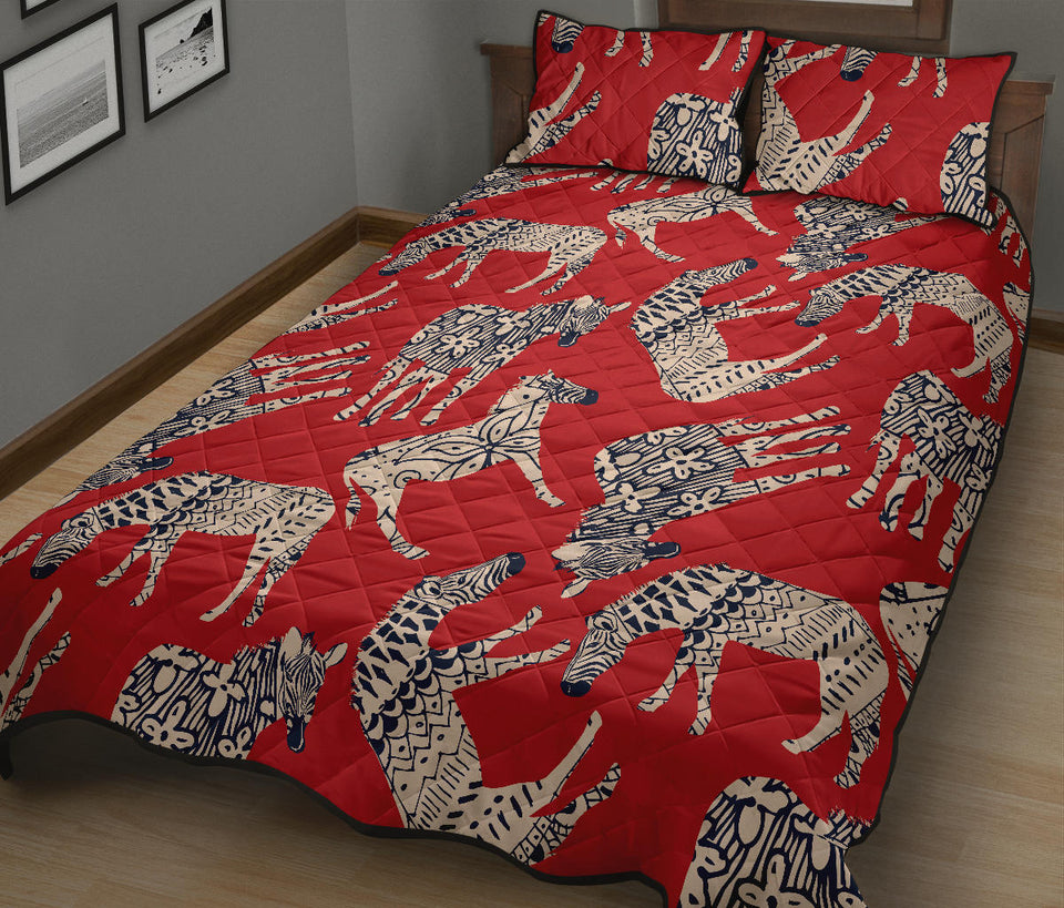 Zebra abstract red background Quilt Bed Set