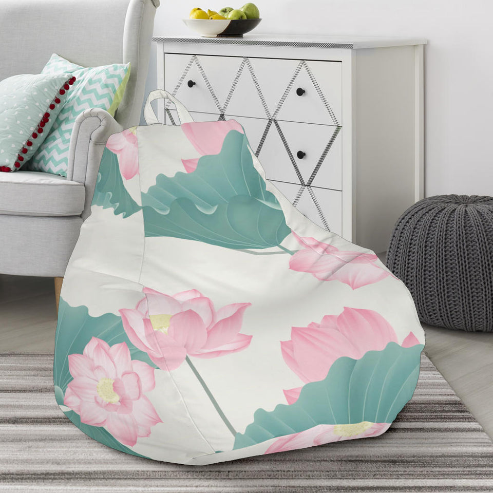 Pink Lotus Waterlily Leaves Pattern Bean Bag Cover