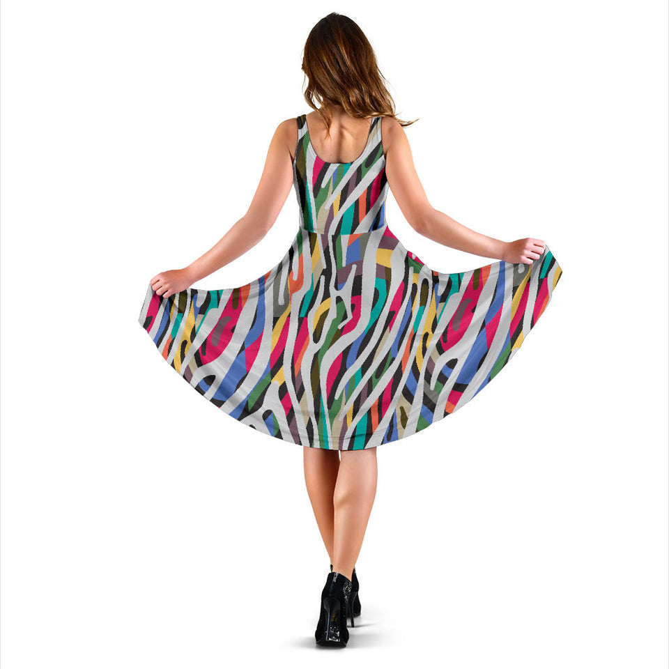 Colorful Zebra Skin Pattern Sleeveless Midi Dress