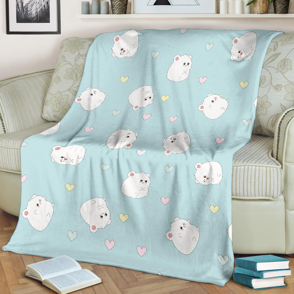 White Cute Hamsters Heart Pattern Premium Blanket