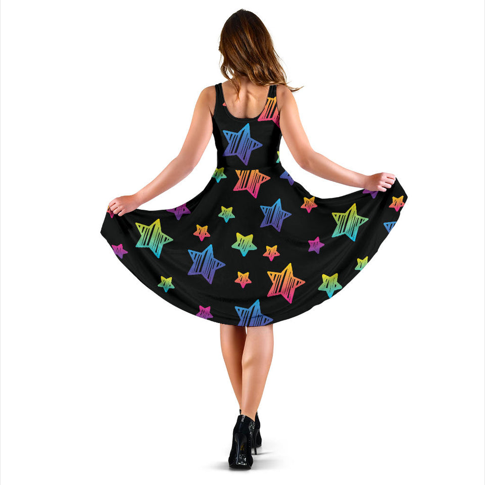 Colorful Star Pattern Sleeveless Midi Dress