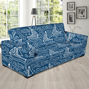 Hand Drawn Sailboat Pattern Sofa Slipcover