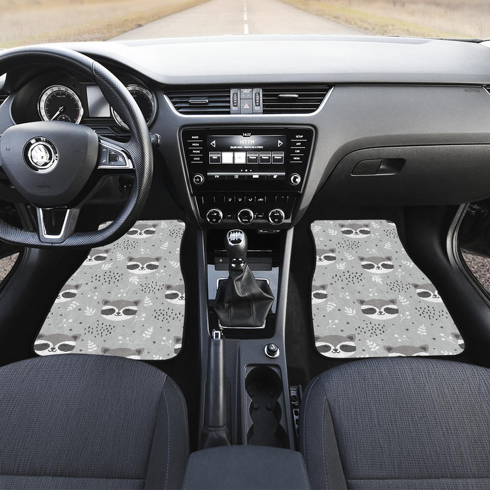 Cute Raccoons Leaves Dot Front And Back Car Mats