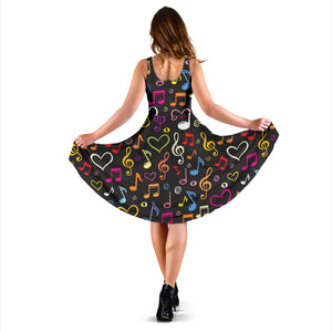 Music Notes Pattern Print Design 02 Sleeveless Midi Dress
