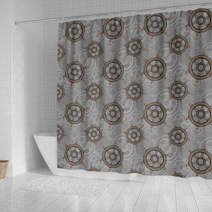 Nautical Wood Steering Wheel Pattern Shower Curtain Fulfilled In US