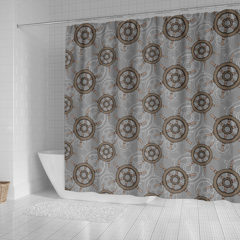 Nautical Wood Steering Wheel Pattern Shower Curtain Fulfilled In US
