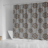 Nautical Wood Steering Wheel Pattern Shower Curtain Fulfilled In US