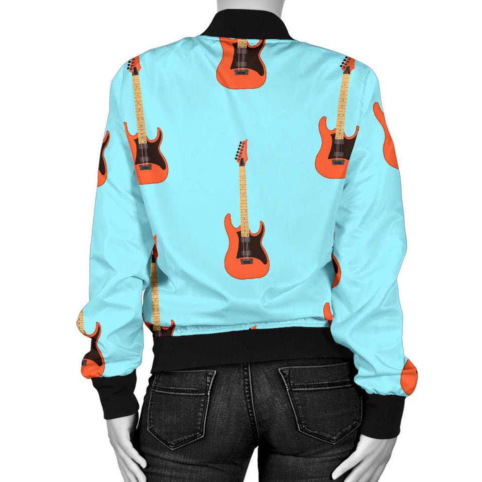 Electric Guitar Pattern Light Blue Background Women'S Bomber Jacket