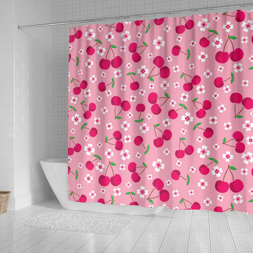 Cherry Flower Pattern Pink Background Shower Curtain Fulfilled In US