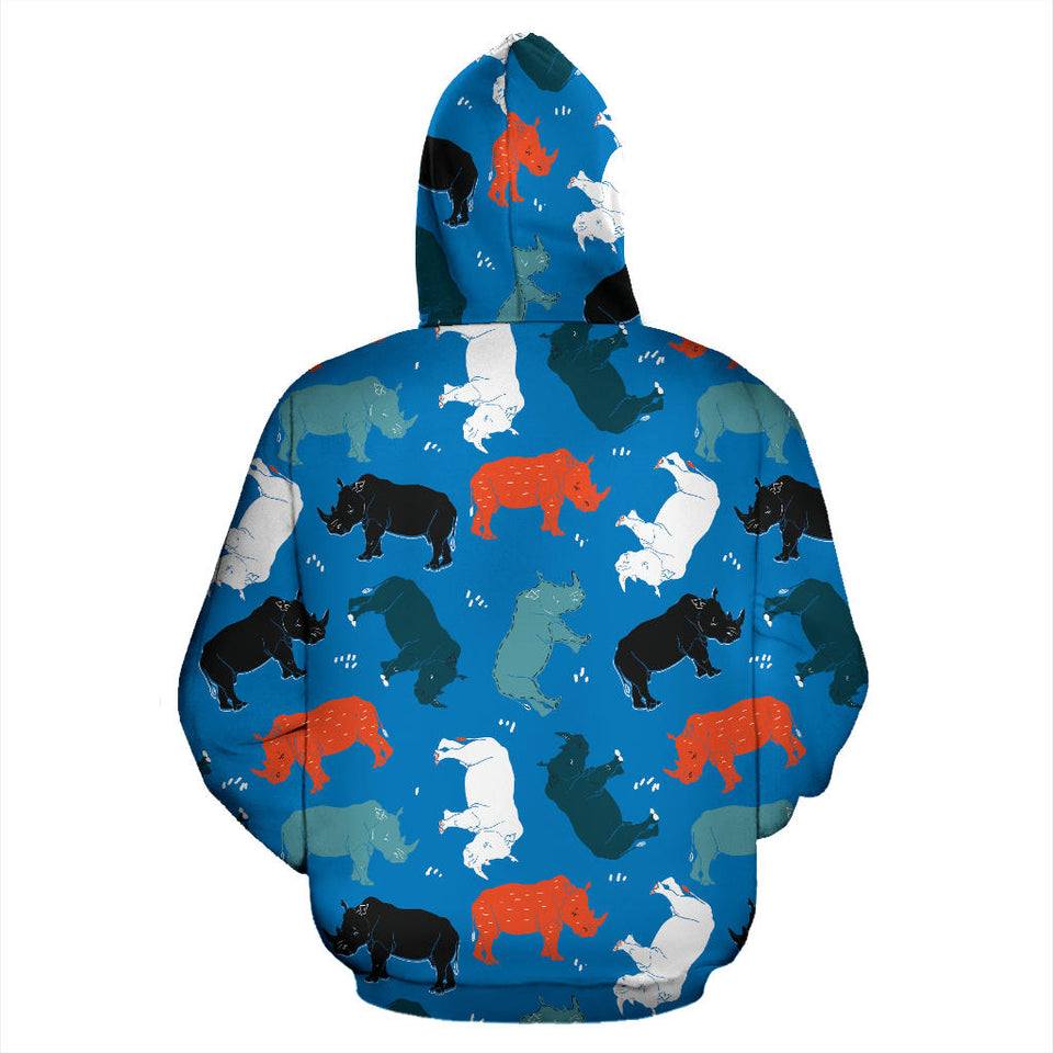 Colorful Rhino Pattern Men Women Pullover Hoodie