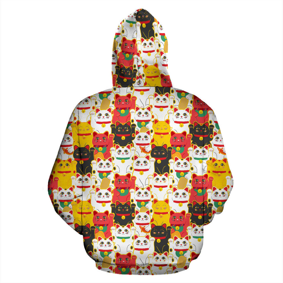 Colorful Maneki Neko Lucky Cat Pattern Men Women Pullover Hoodie