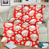 Cute Maneki Neko Lucky Cat Red Background Premium Blanket