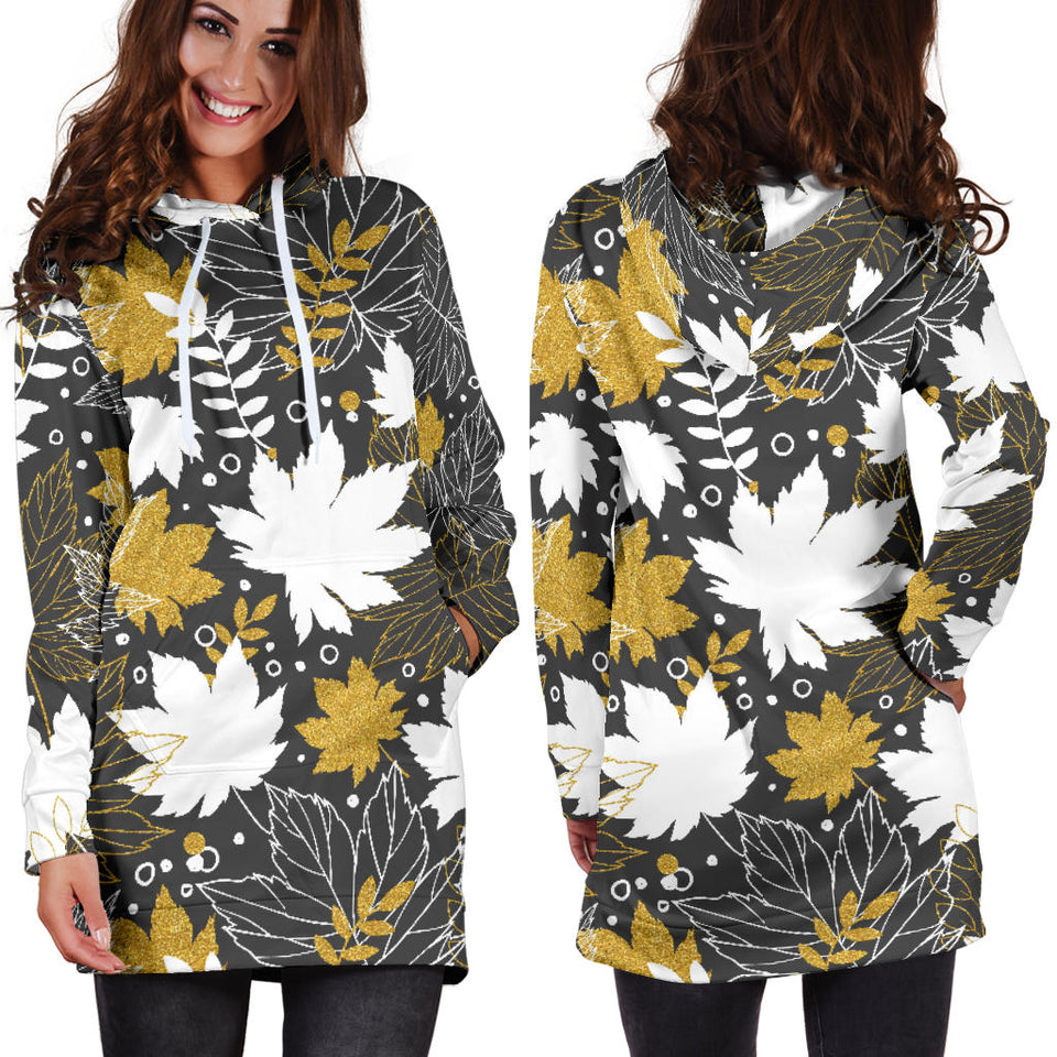 Beautiful Gold Autumn Maple Leaf Pattern Women'S Hoodie Dress