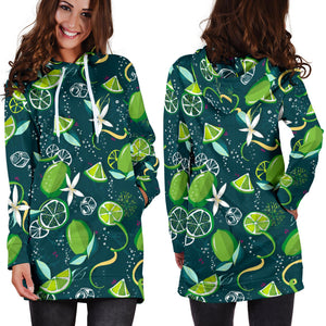 Lime Ice Flower Pattern Women'S Hoodie Dress