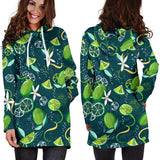 Lime Ice Flower Pattern Women'S Hoodie Dress
