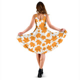 Orange Maple Leaf Pattern Sleeveless Midi Dress