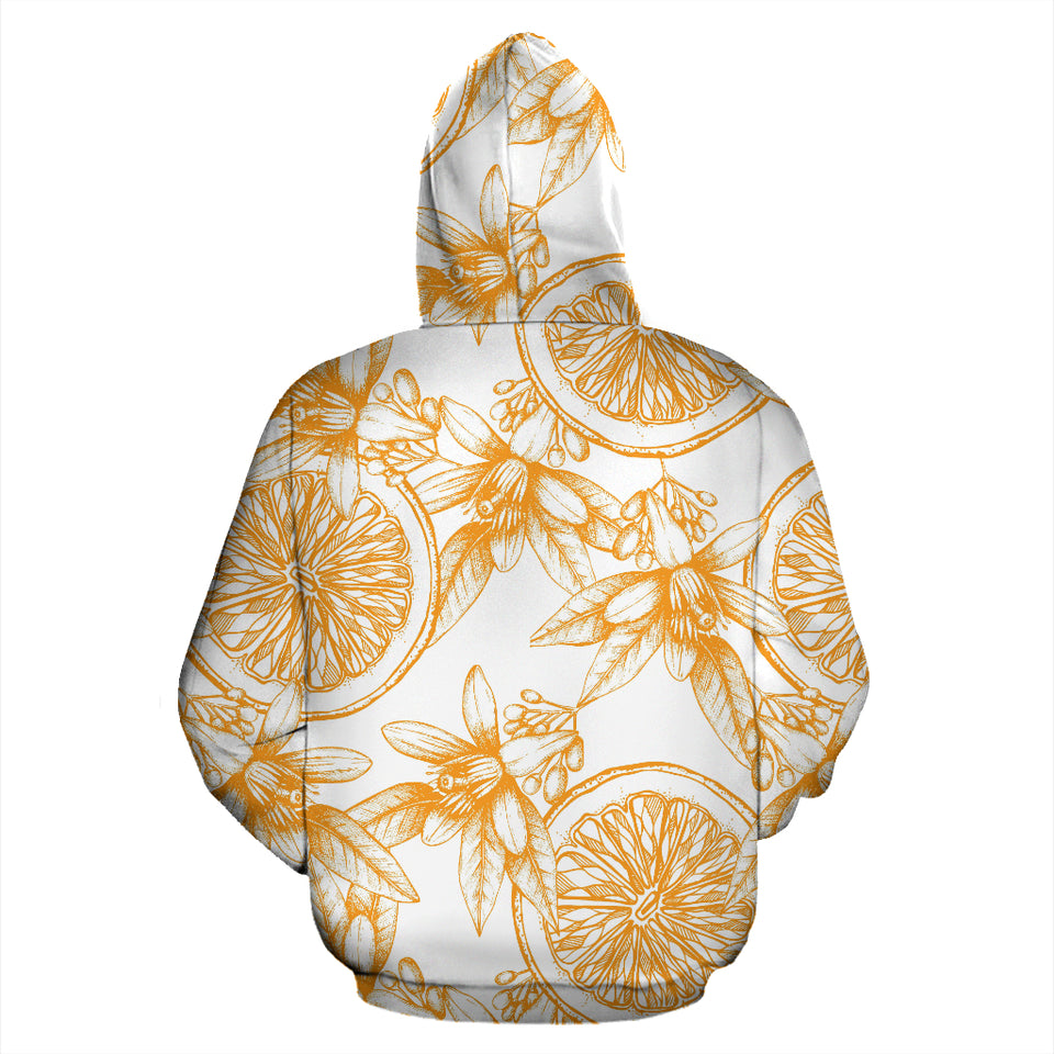 Hand Drawn Orange Fruit Pattern Zip Up Hoodie