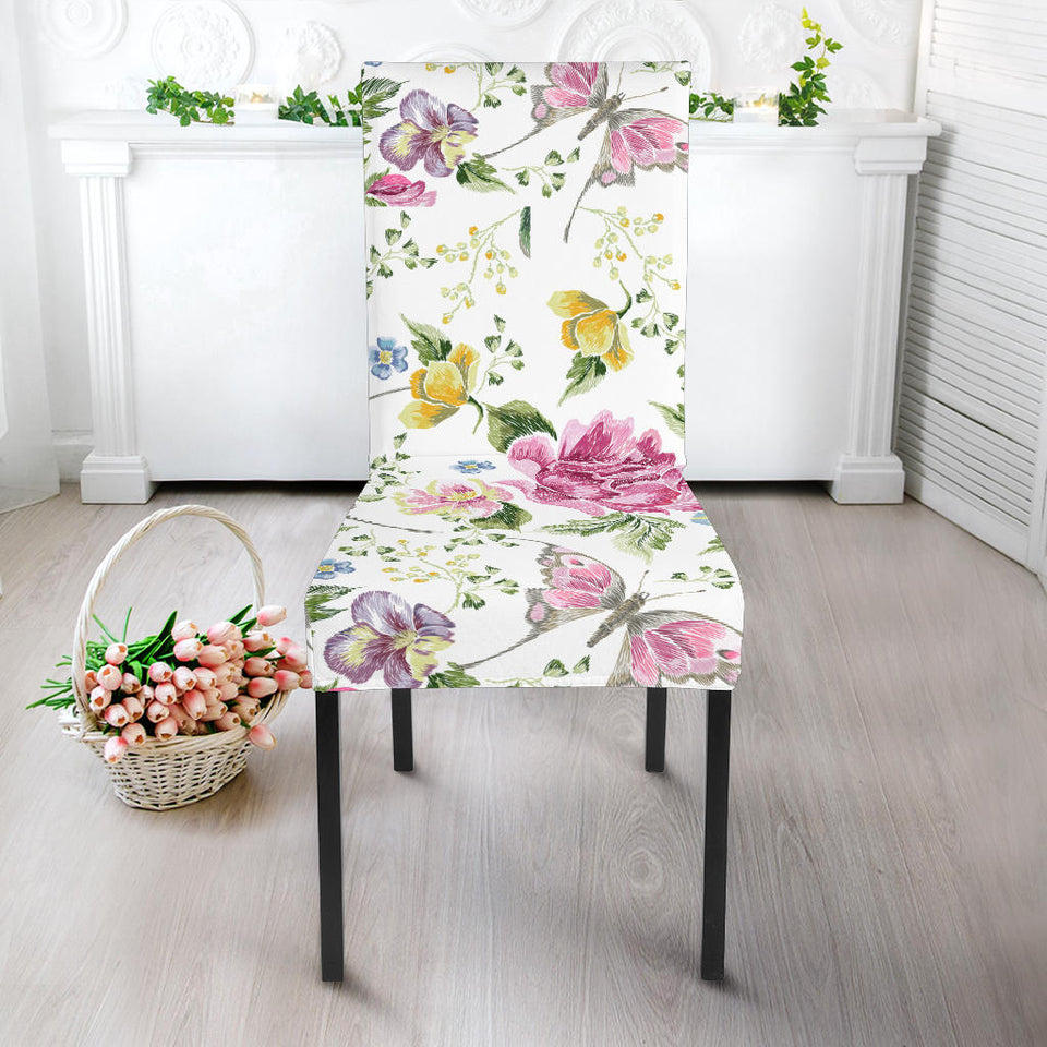 Hand Drawn Butterfly Rose Dining Chair Slipcover