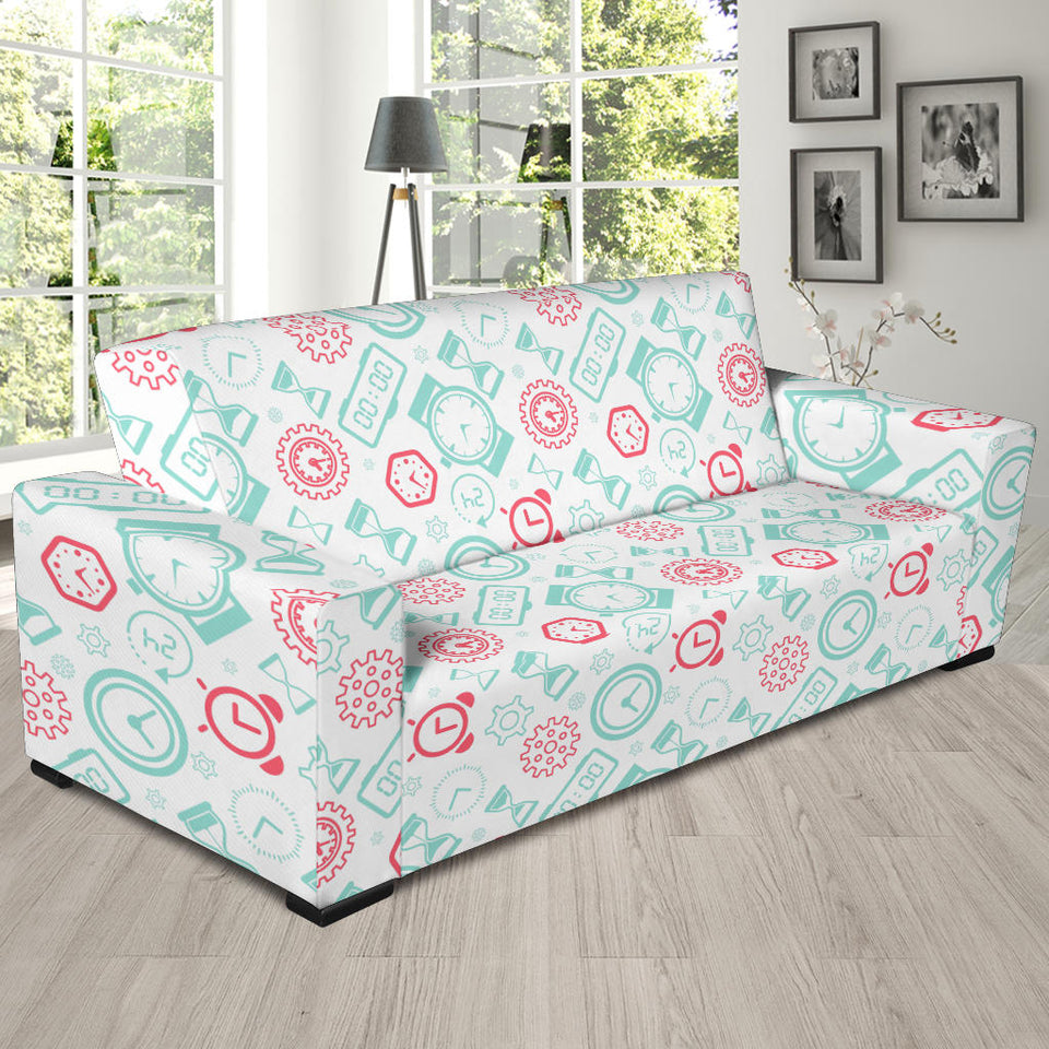 Clock Time Pattern Blackground Sofa Slipcover