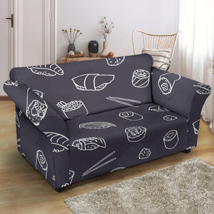 Sushi Pattern Black Background Loveseat Couch Slipcover