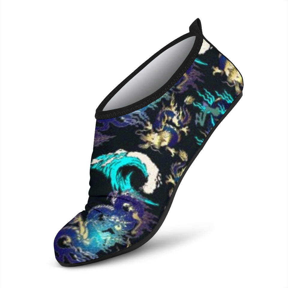 Dragon Sea Wave Pattern Aqua Shoes